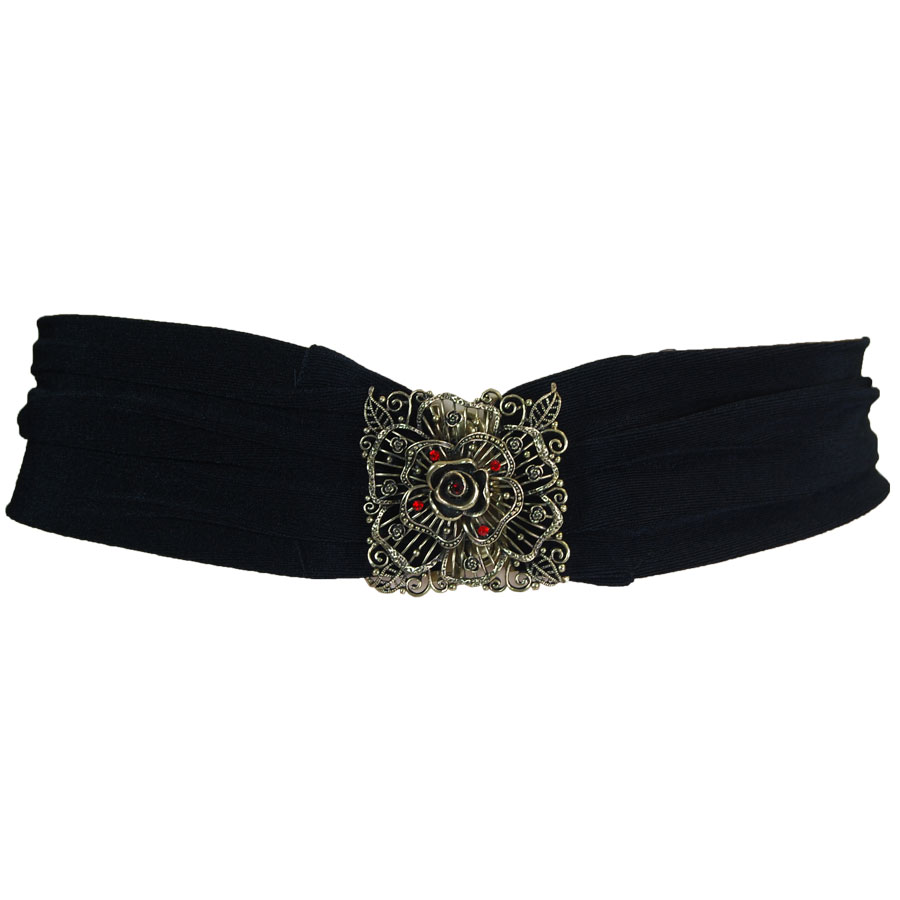 Rose Design - Black 02 Slinky Stretch Belt