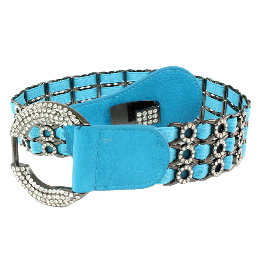 L6070 - Teal Blue Crystal Stretch Belt