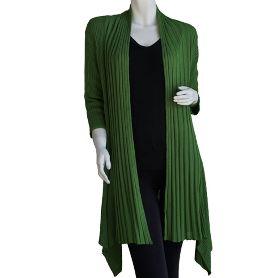 Fresh Olive Green Magic Convertible Long Ribbed Sweater