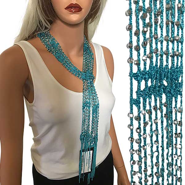 Dark Turquoise w/ Silver Beads Shanghai Beaded Scarf/Sash