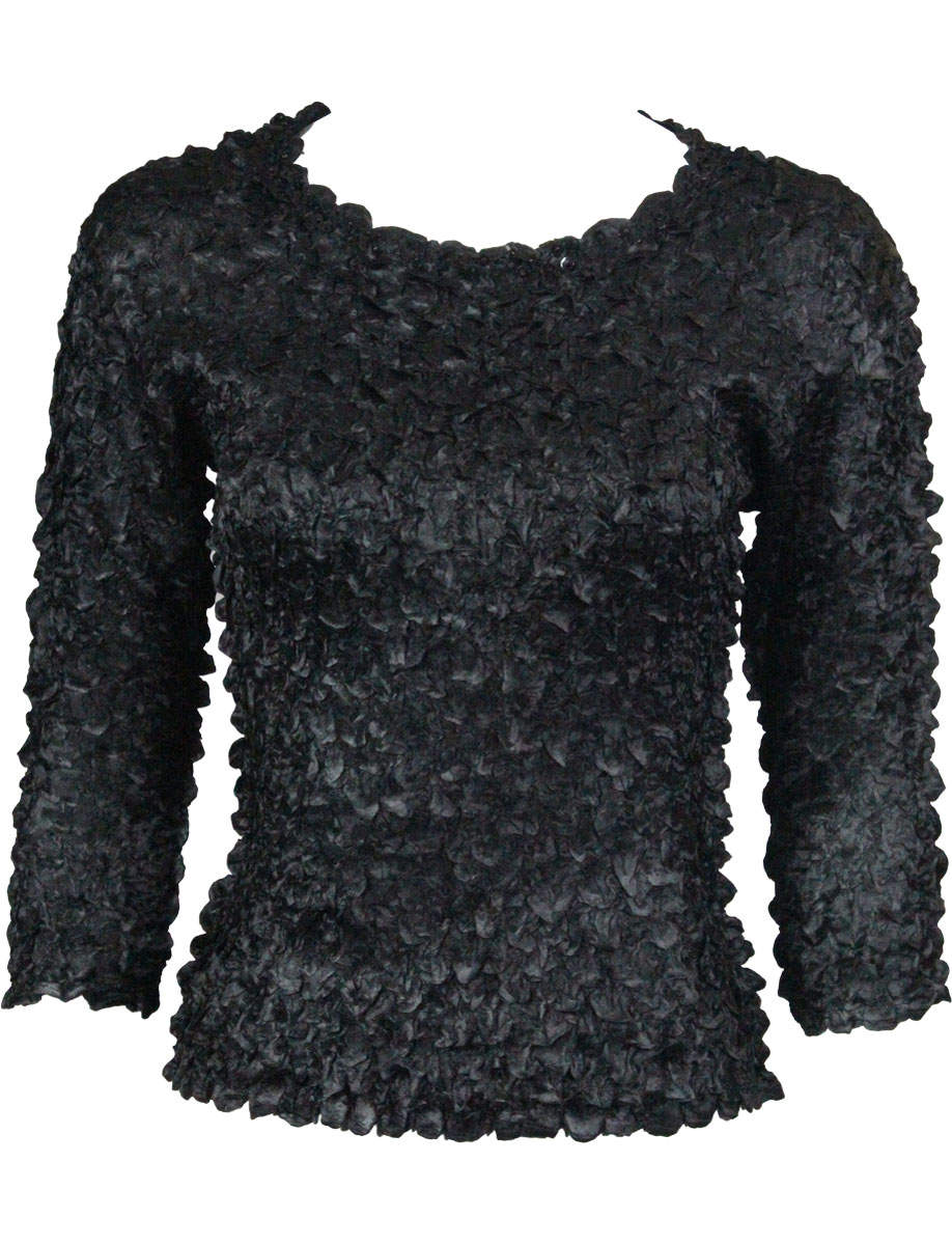 Black Satin Petal Shirt - 3/4 Sleeve w/ Sequins