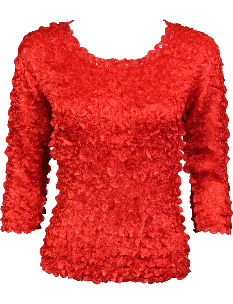 Red Satin Petal Shirt - 3/4 Sleeve w/ Sequins
