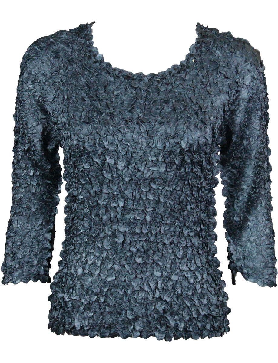 Charcoal Satin Petal Shirt - 3/4 Sleeve w/ Sequins