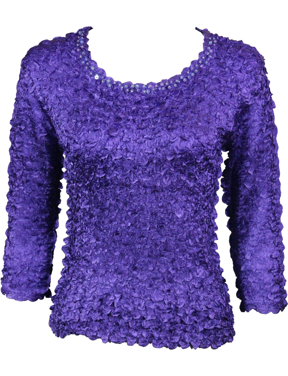 Purple Satin Petal Shirt - 3/4 Sleeve w/ Sequins