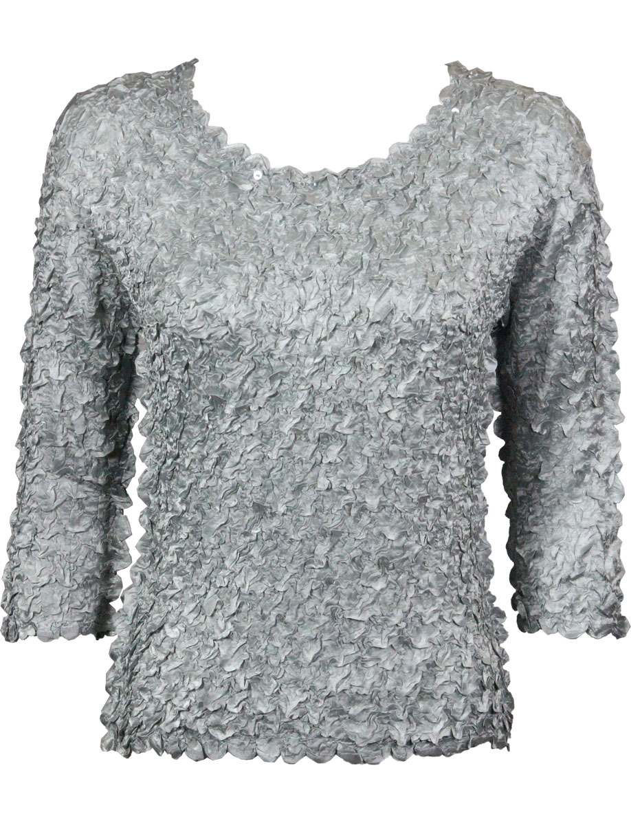 Silver Satin Petal Shirt - 3/4 Sleeve w/ Sequins