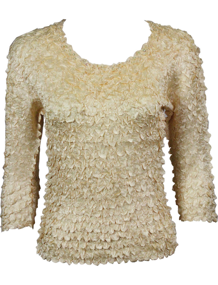 Gold Satin Petal Shirt - 3/4 Sleeve w/ Sequins
