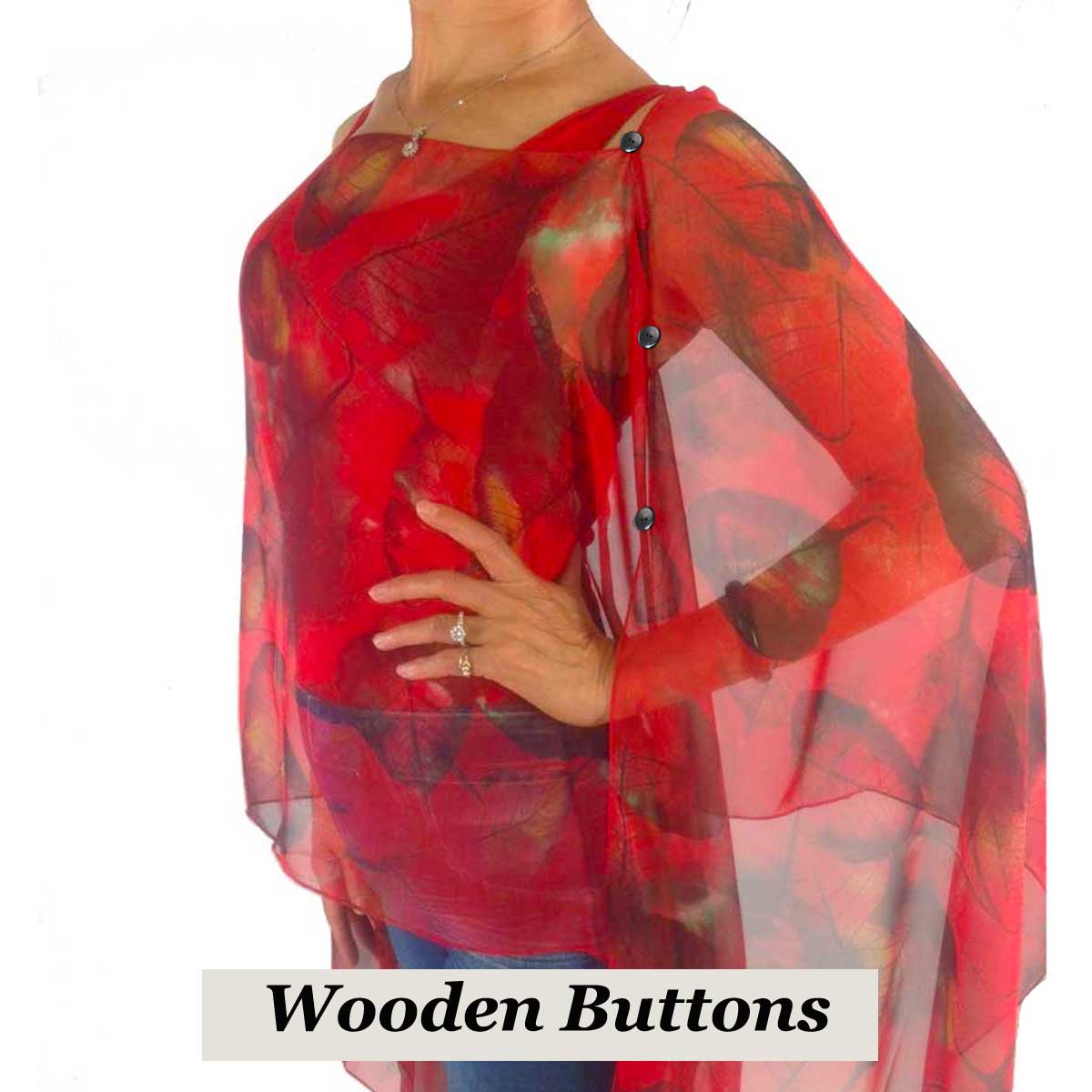 129RD - Wooden Buttons<br> Red (Leaves)