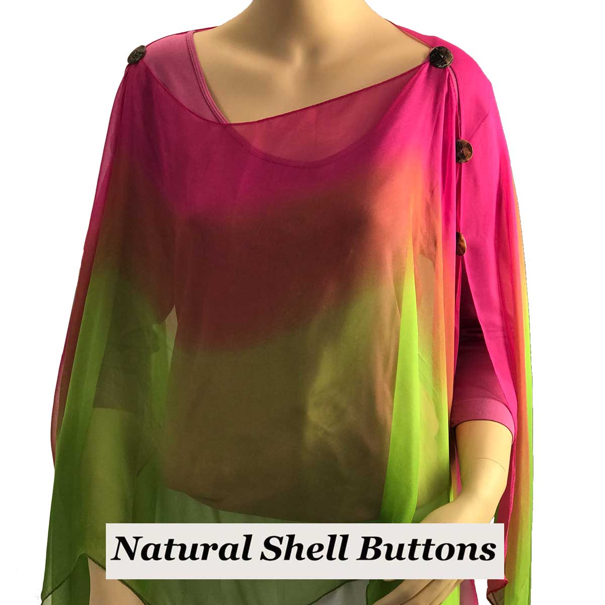 106MML - Shell Buttons<br>Tri-Color Magenta-Mauve-Lime