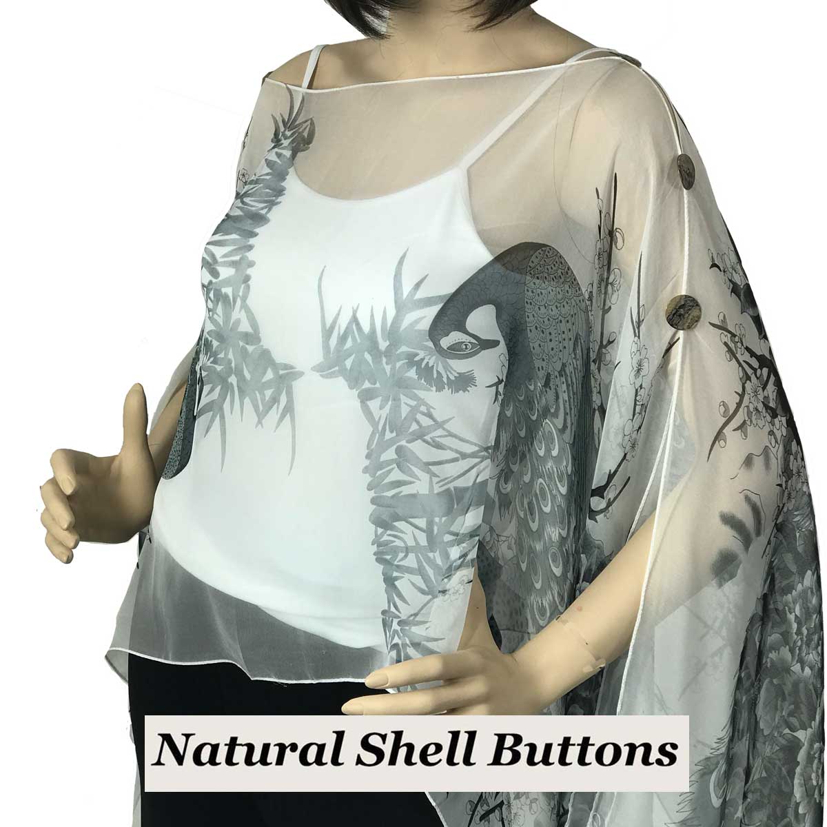 Natural Shell Buttons #115 White-Black (Peacock)