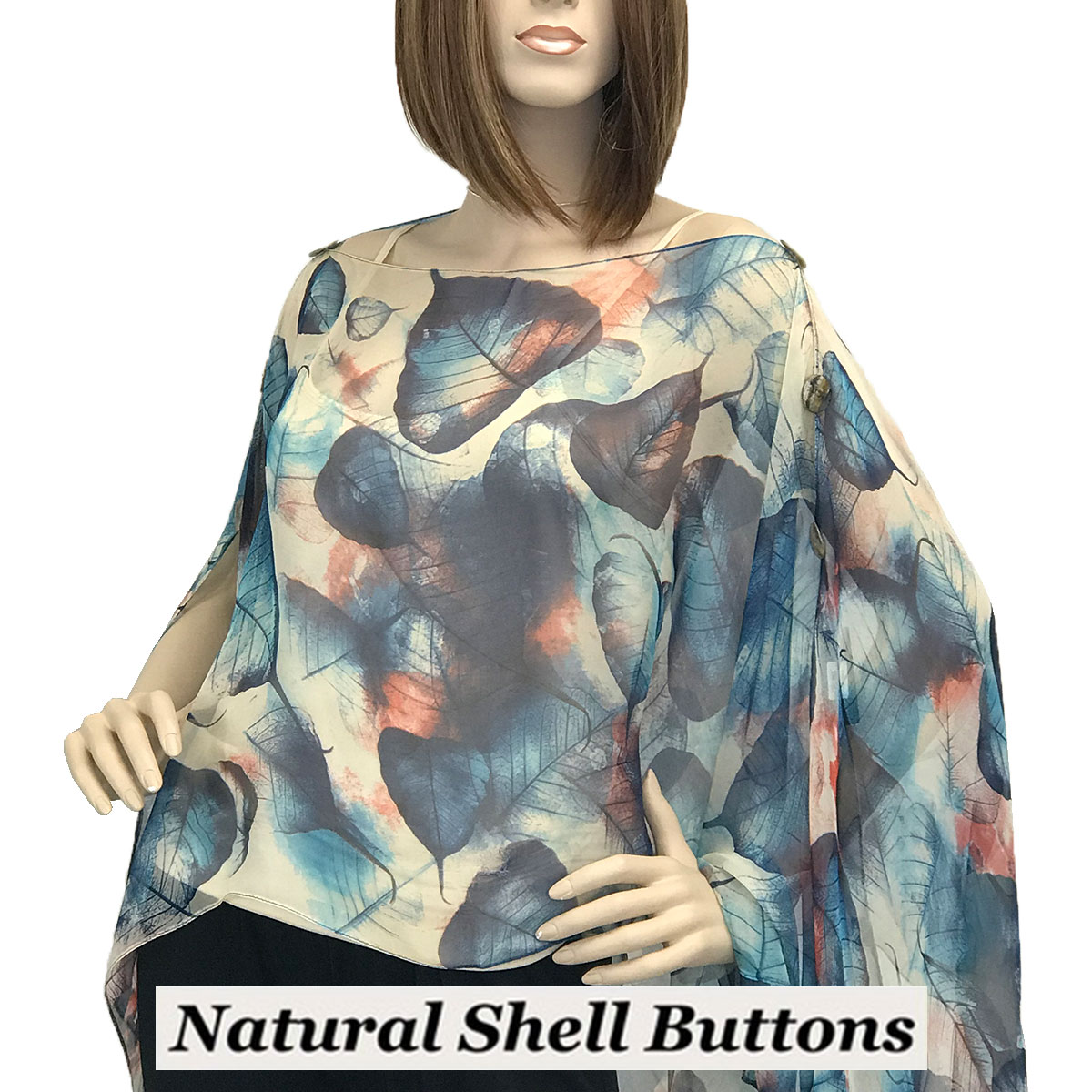 129BL - Shell Buttons<br>Blue (Leaves)