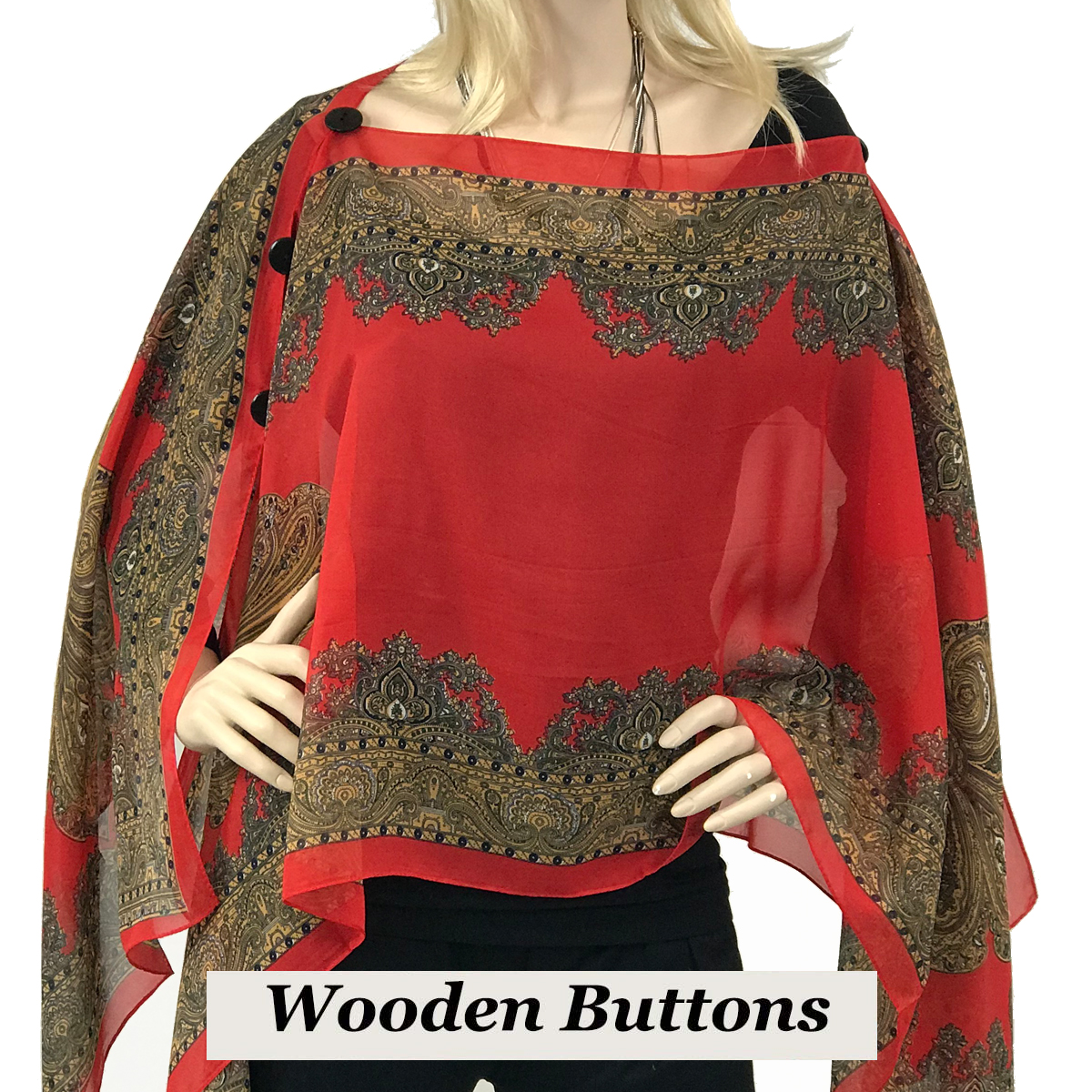 107RD - Wooden Buttons<br> Red (Paisley Border)