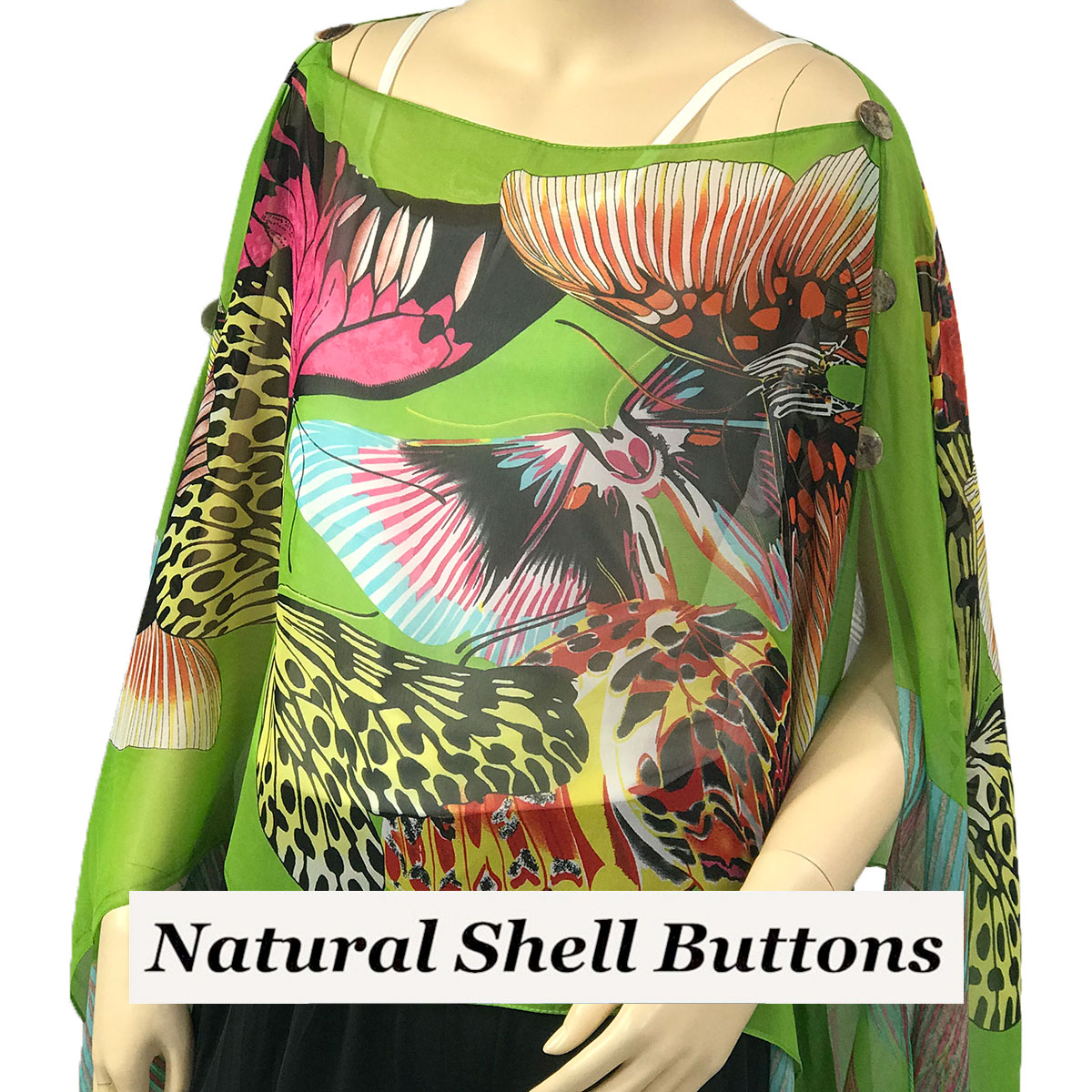 714GN - Shell Buttons<br>Green (Big Butterfly)