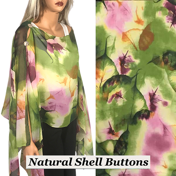 A006 - Shell Buttons<br>
Green/Pink Leaves
