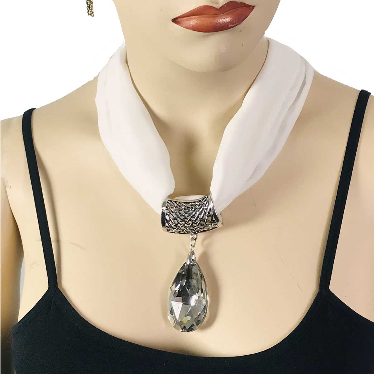 #002 White Chiffon Magnet Necklace  (Silver Magnet) w/ Pendant #075