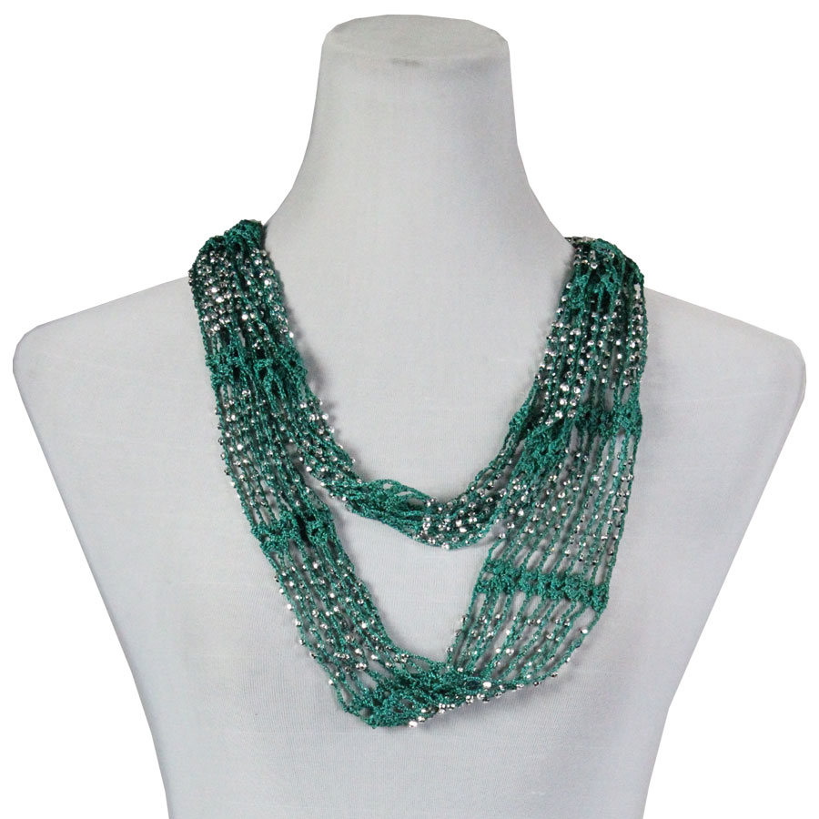 Sea Green w/ Silver Beads Shanghai Beaded Infinity Scarve