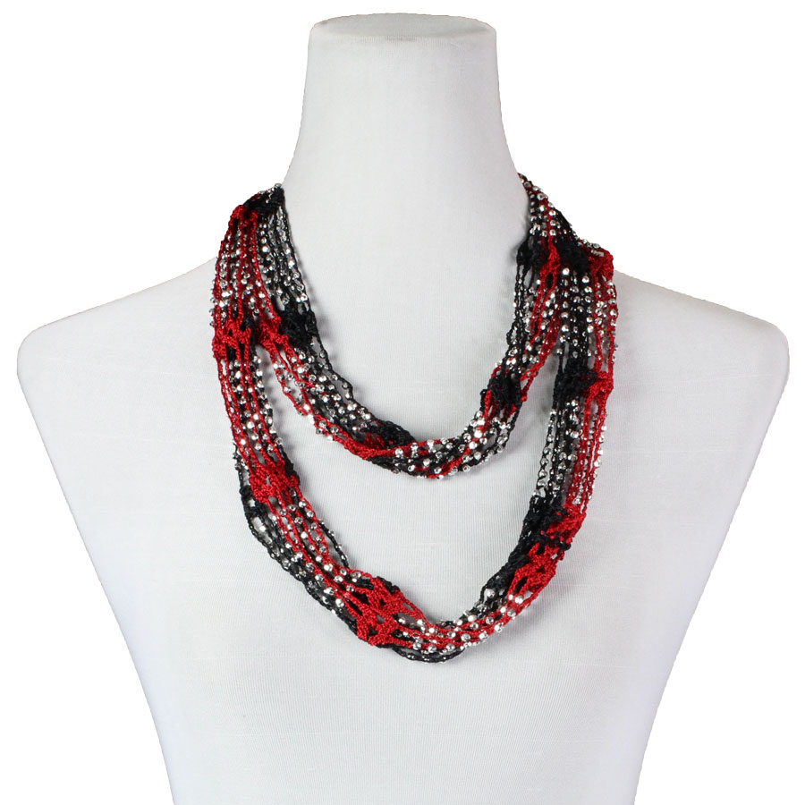 Black-Red w/ Silver Beads 