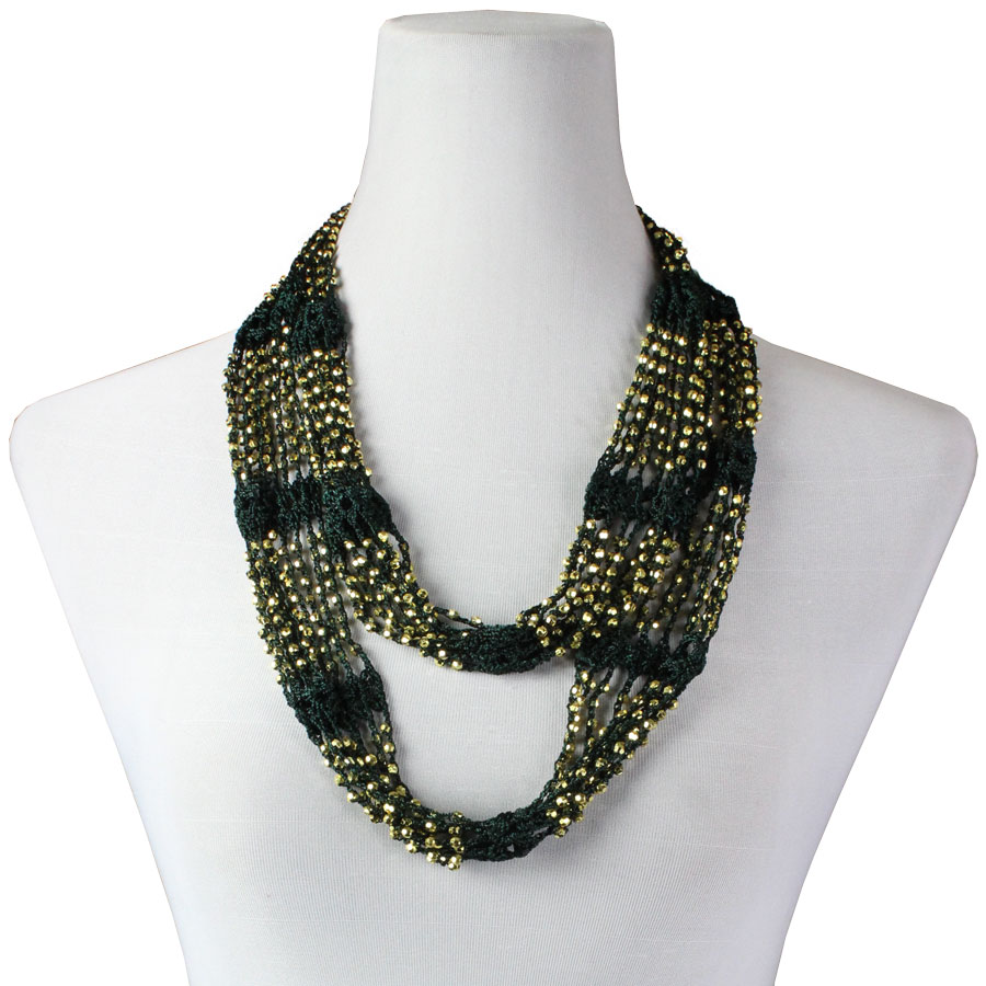 Dark Green w/ Gold Beads