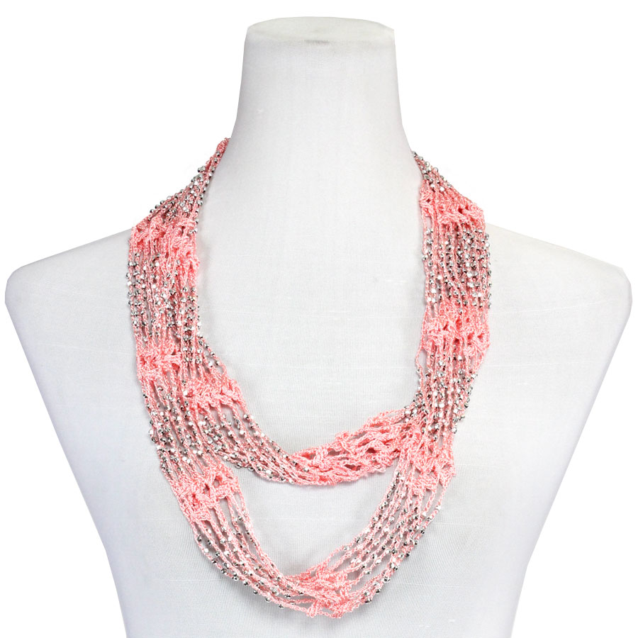 Salmon Mousse w/ Silver Beads (13)Shanghai Beaded Infinity Scarve