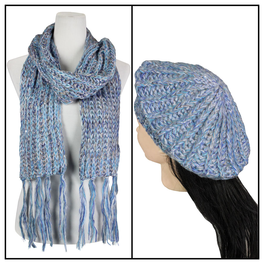 5007H-Blue<br> Sequined Scarf and Hat Set