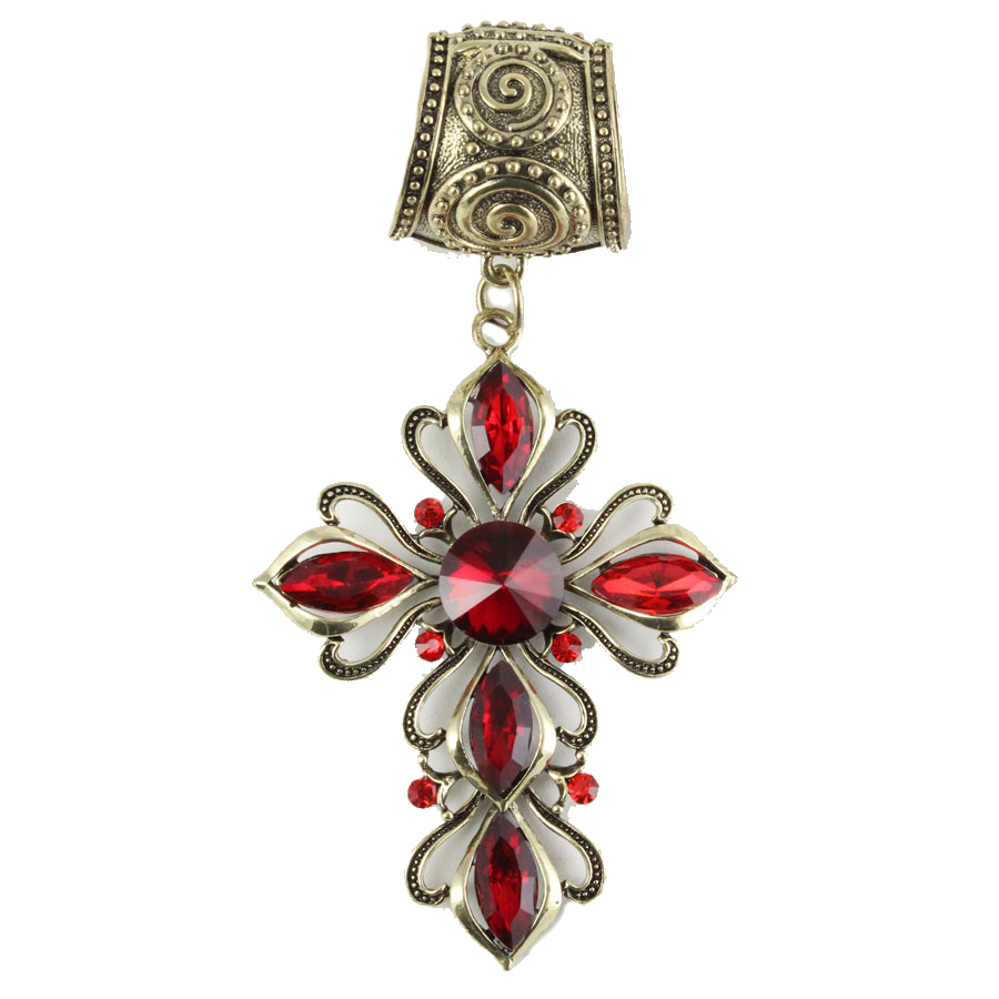 #022 Bronze Cross w/ Red Crystals (Hinged Tube)
