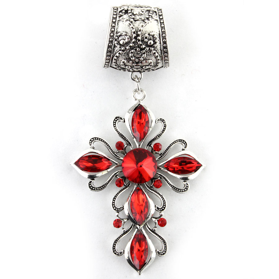 #109 Silver Cross w/ Red Stones (Hinged Tube)