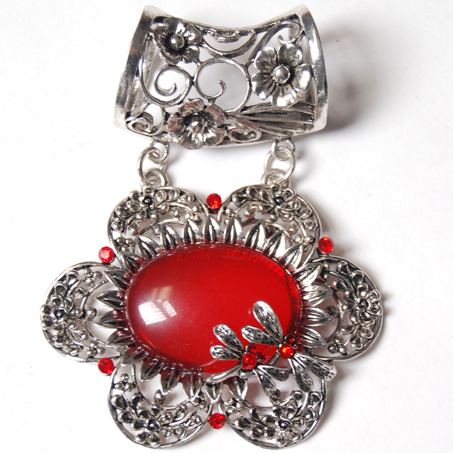 #S490 Silver Flower w/ Red Stones
