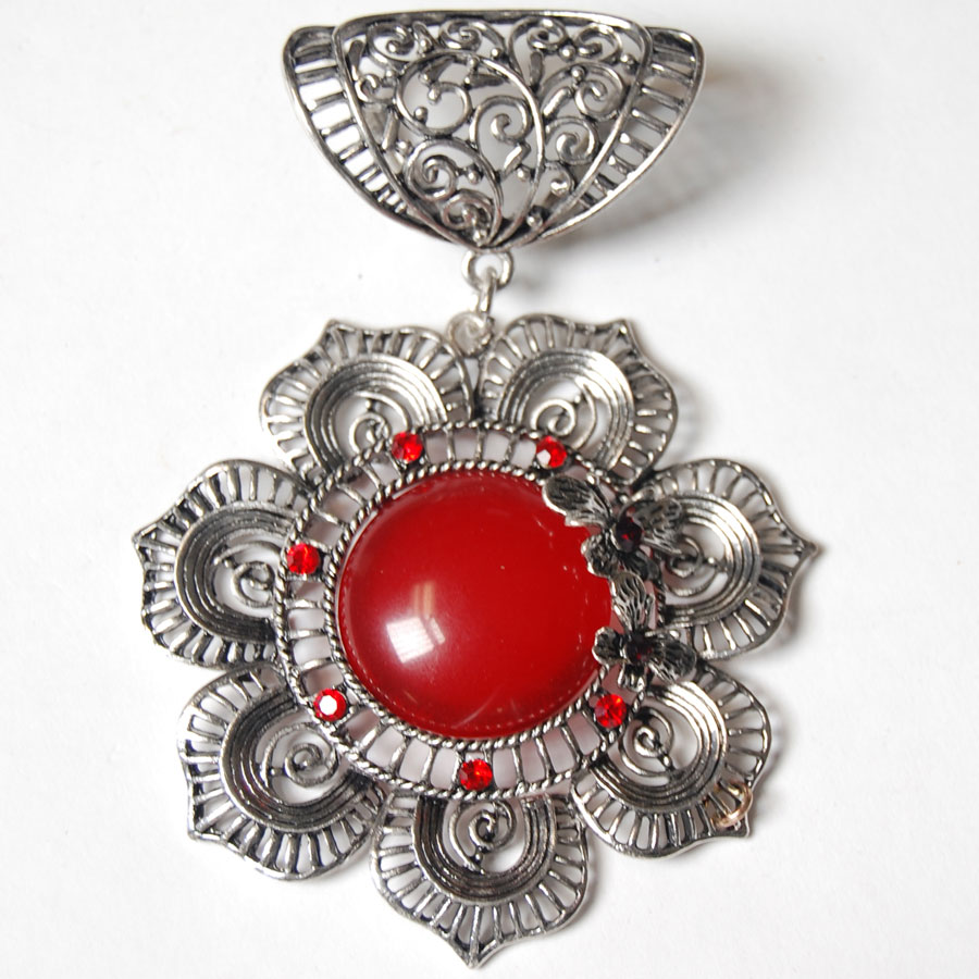 #S494 Silver Flower w/ Red Stones