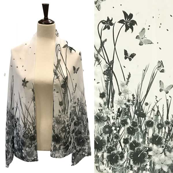 A005 - Black/Ivory Flowers and Butterflies