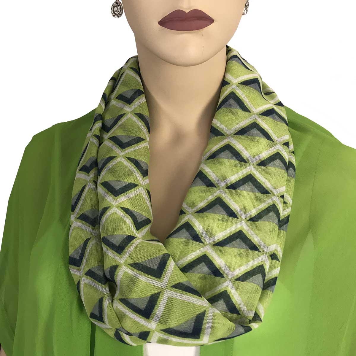 Geometric Scarves with Magnetic Clasp 3133<br>#3737 Green Geometric Chevron (Silver Clasp)
