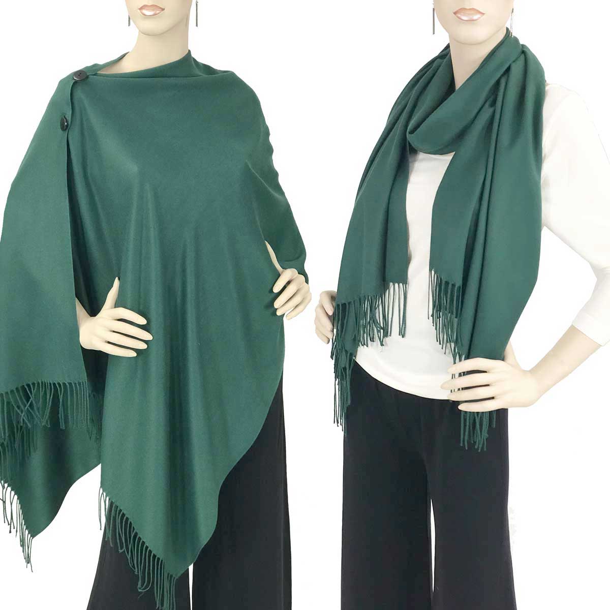 624 - Cashmere Feel Wooden Button Shawls<br>#18 Hunter Green with Black Buttons 