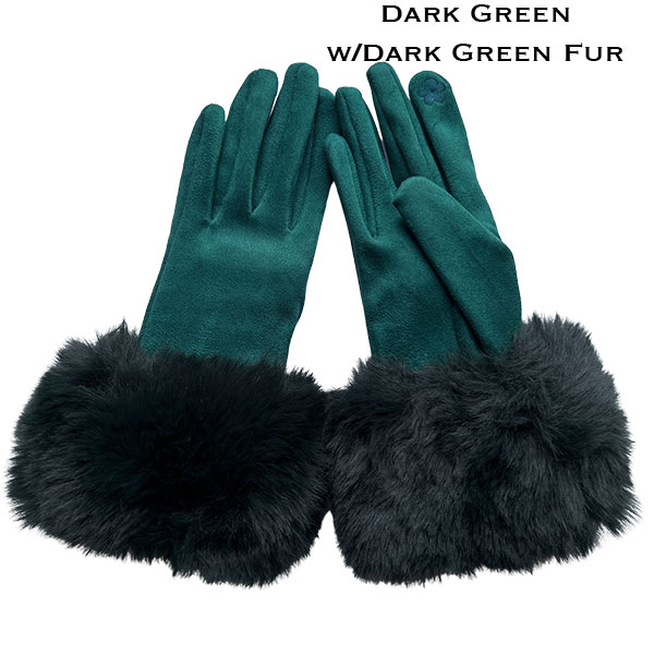 LC02 - Faux Rabbit Fur Trim Gloves<br>#16 - Dark Green w/ Dark Green Fur