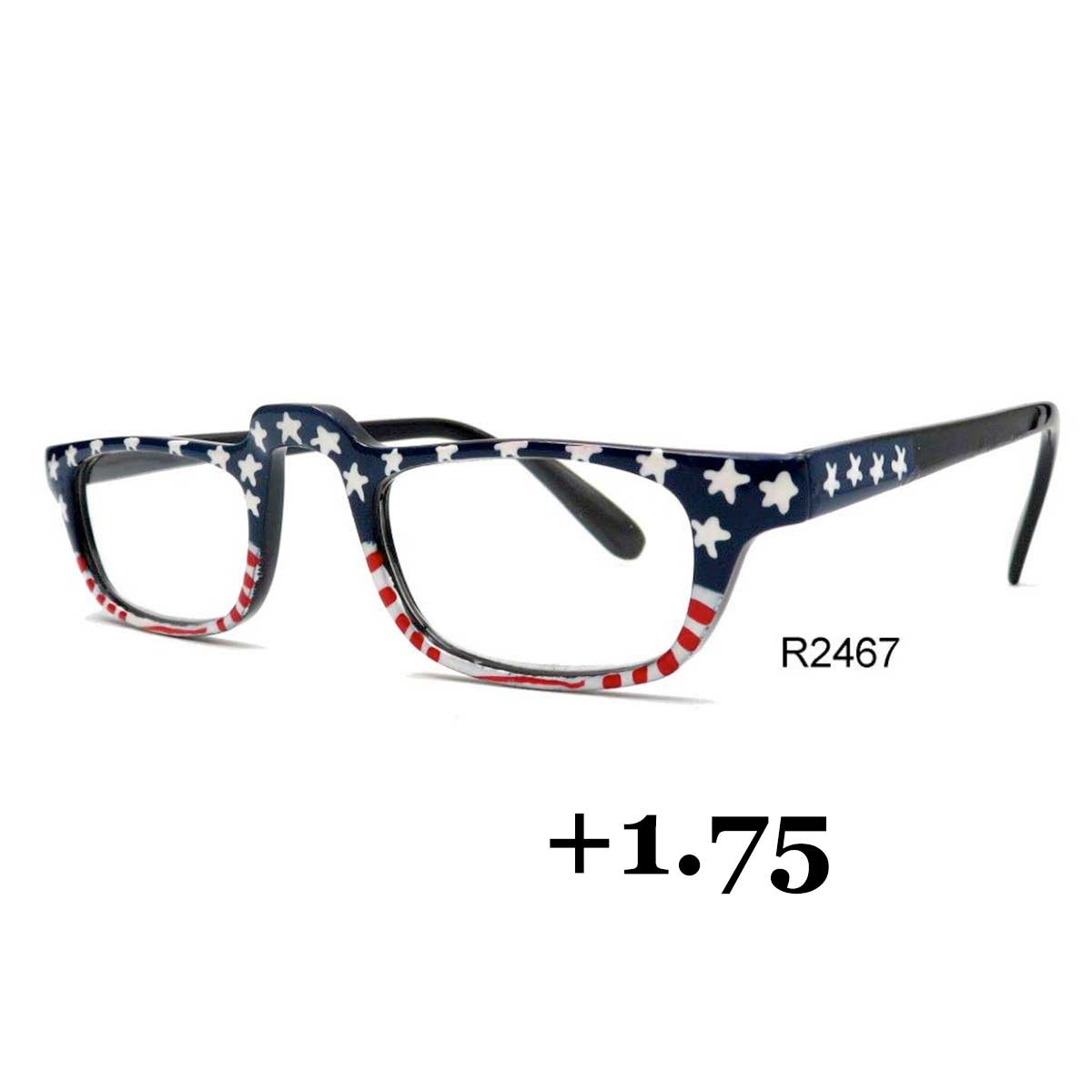 074 Red, White and Blue - US Flag - USA Design Hand Painted Reading GLASSES +1.75