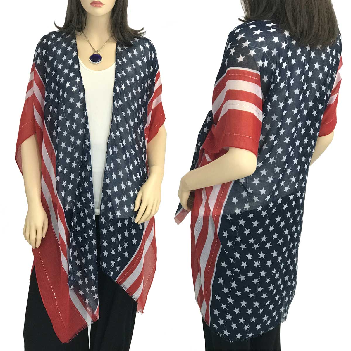 9644 <br>American Flag Kimono with Sequins