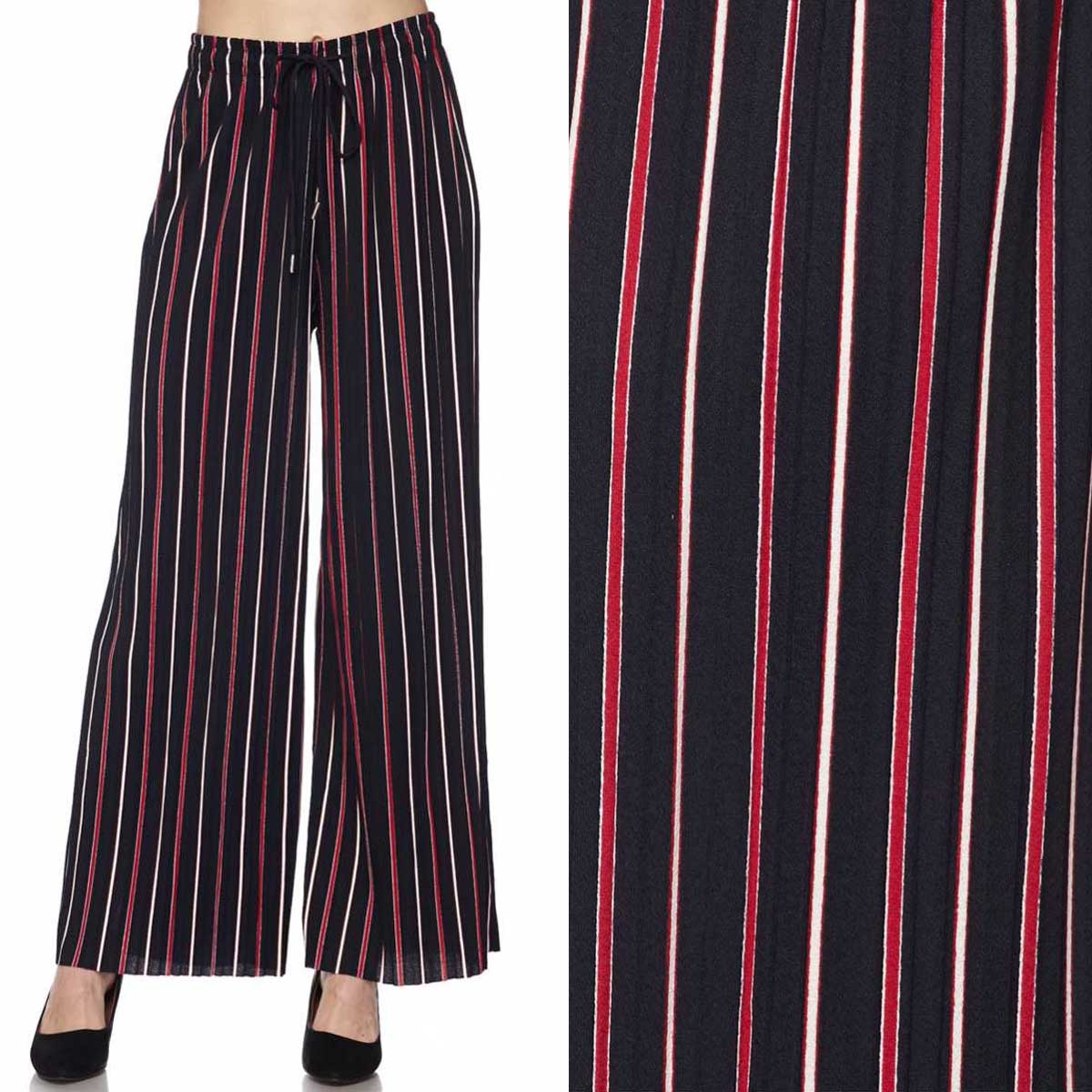 902ANP - Pleated Wide Leg Twill Pants PLUS #12 Striped Navy-Red