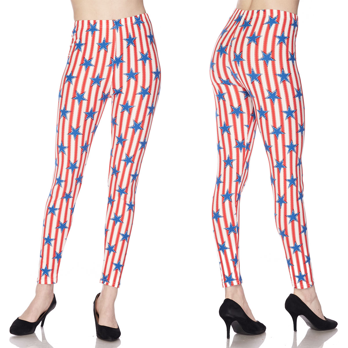 J303 Stars and Stripes Brushed Fiber Leggings - Ankle Length Prints