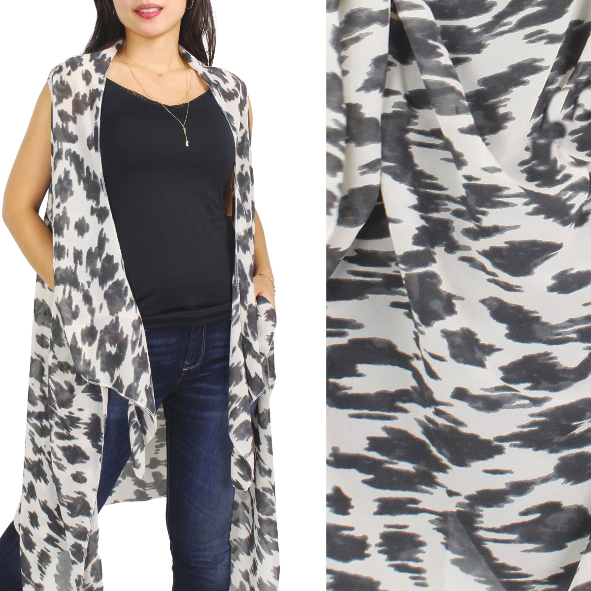 #9938 ABSTRACT GREY Chiffon Scarf Vests (Style 2)