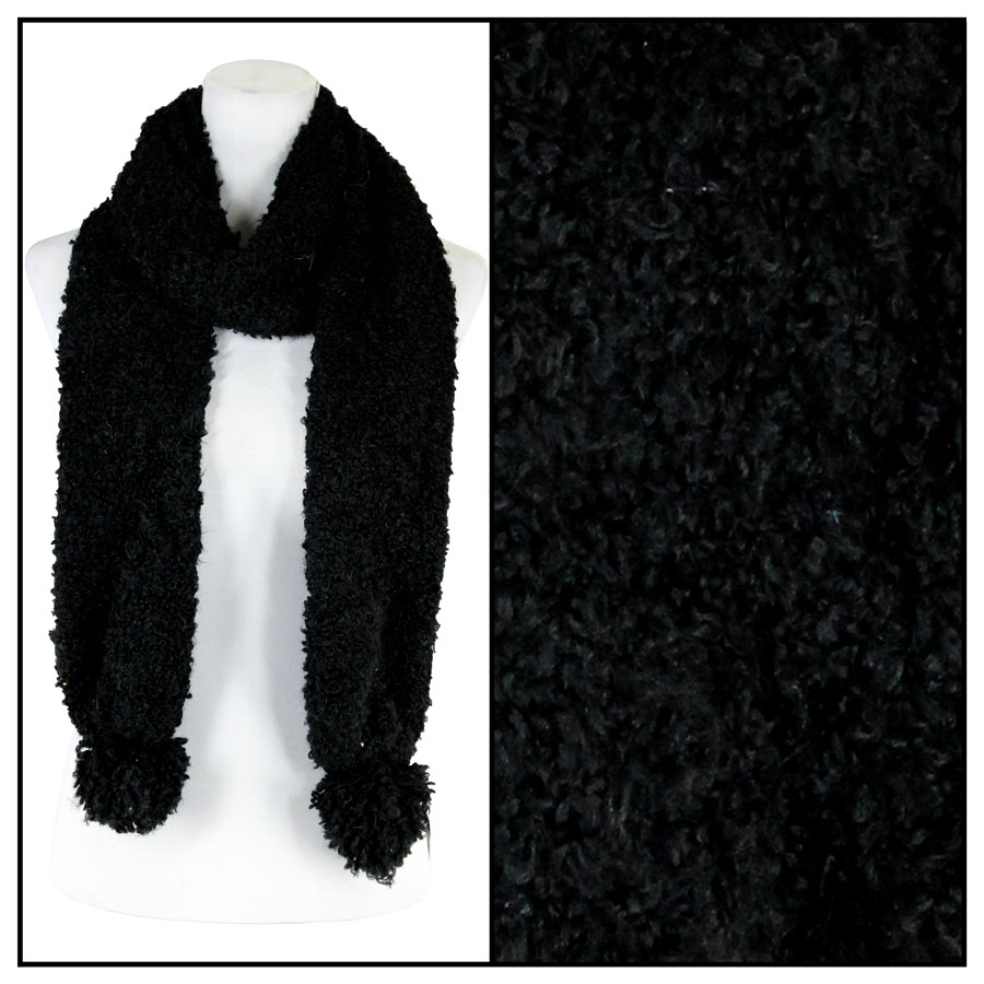 Black Oblong Scarf - Shearling Pom Pom 1052
