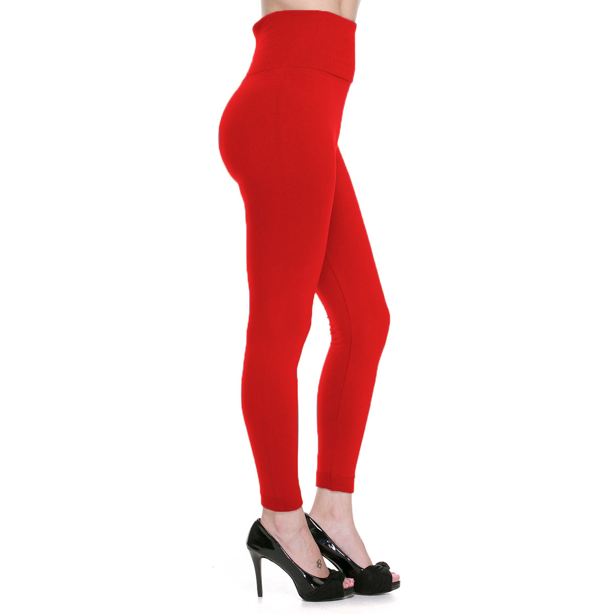 Solid Red High Waisted - Fleece Lined Leggings WSJ5