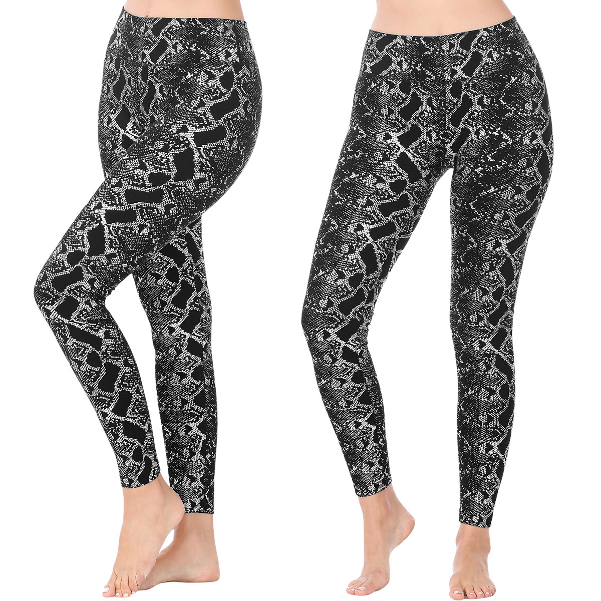  BLACK SNAKE PRINT Winter Leggings - Fleece and Fur Lining