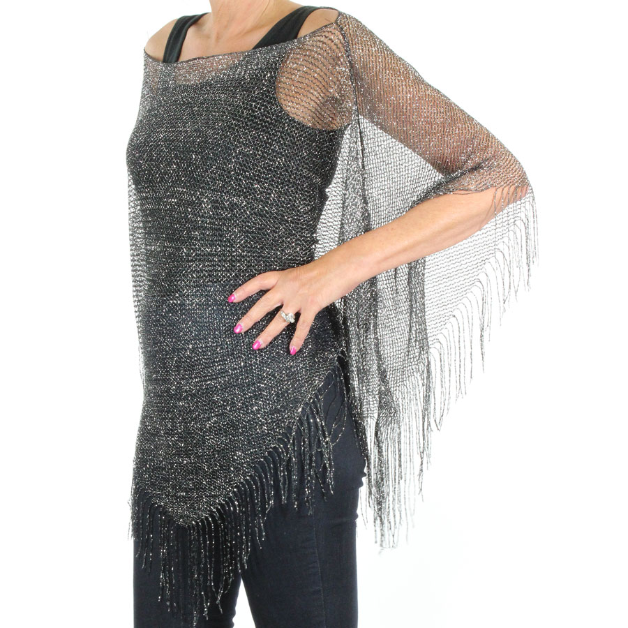 X016/ X017 - Metallic Mesh Poncho - X017 - Black MB