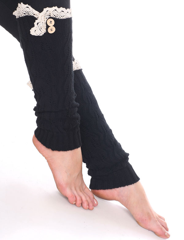 Leaf Leg Warmers with Button & Lace 264x105 - Black Leaf Leg Warmers with Button & Lace 264x105