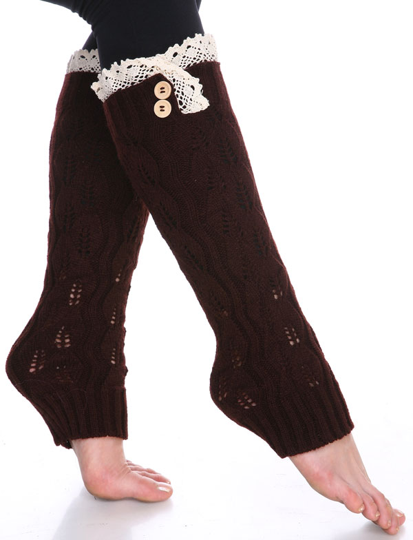 Dark Brown Leaf Leg Warmers with Button & Lace 264x105