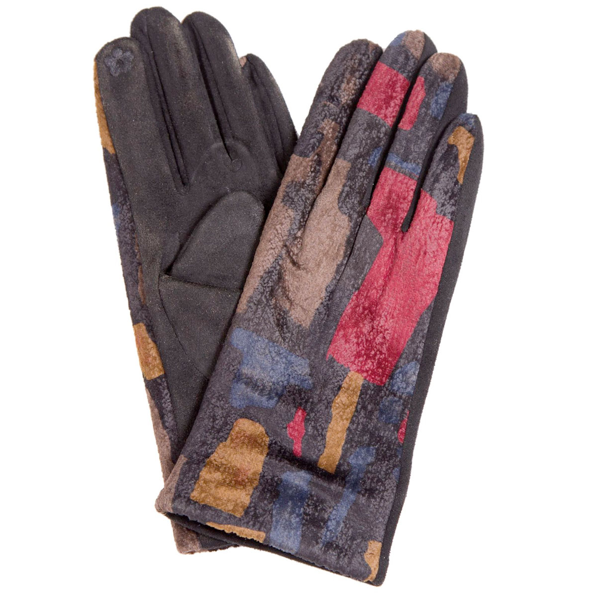 840-BK Sueded Abstract Design Smart Gloves (Black Palms)