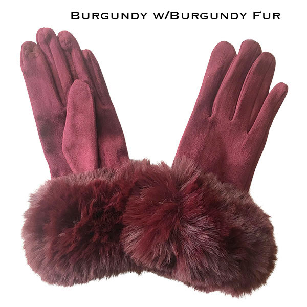Premium Gloves - Faux Rabbit Fur - #09 Burgundy-Burgundy Fur