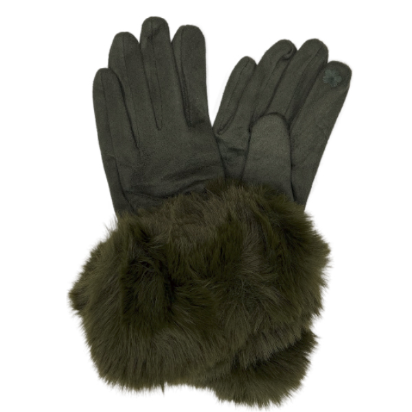 Premium Gloves - Faux Rabbit Fur - #19 Olive - Olive Fur