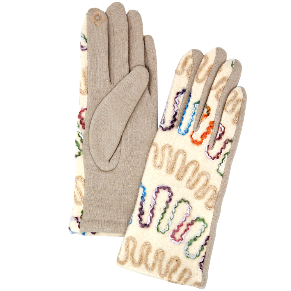 114 - Ivory<br>
Embroidered<br>
Touch Screen Smart Gloves