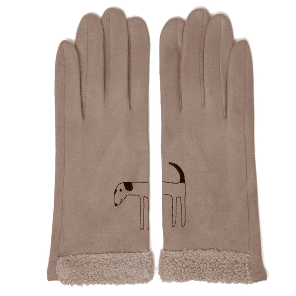 2390 - Touch Screen Smart Gloves - LOG-177 Beige DOG EmbroideredTouch Screen Gloves MB