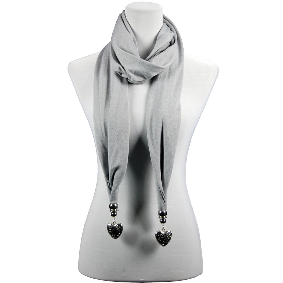 LY03 - Silver <BR>Etched Heart Pendant Scarf 