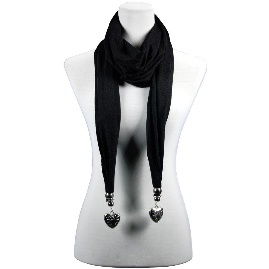 LY03 - Black<br>Etched Heart Pendant Scarf