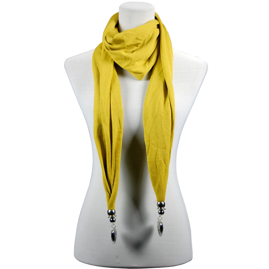 LY03 - Mustard <br>Etched Heart Pendant Scarf 